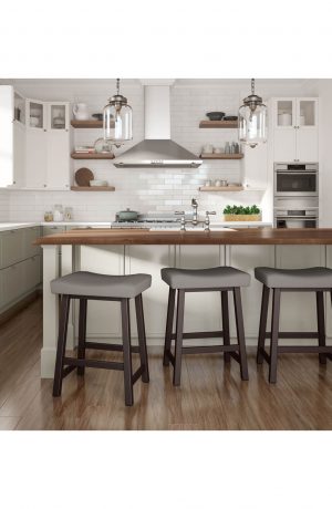 Amisco's Miller Saddle Backless Counter Stools in Transitional White and Brown Kitchen