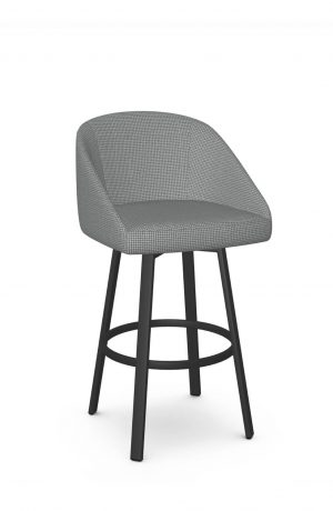 Amisco's Wembley Modern Black Swivel Bar Stool with Houndstooth Fabric