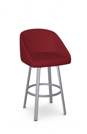 Amisco's Wembley Silvr Swivel Bar Stool with Red Fabric Upholstery