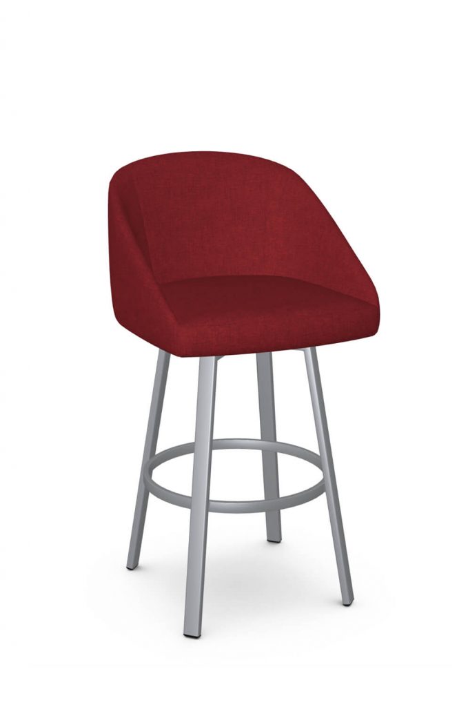 Amisco's Wembley Silvr Swivel Bar Stool with Red Fabric Upholstery