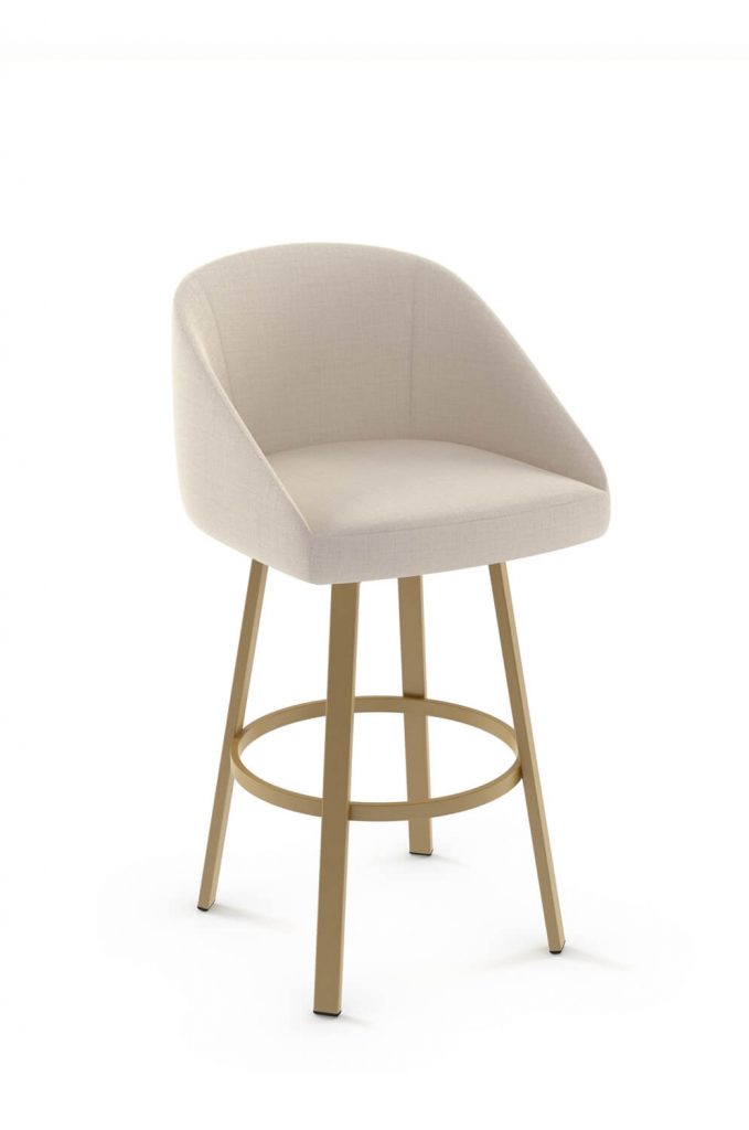 Amisco's Wembley Upholstered Modern Swivel Gold Metal Stool with Tan Fabric and No Arms