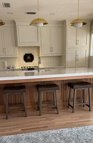 Amisco's Miller Bronze Backless Saddle Bar Stools in Customer's Kitchen