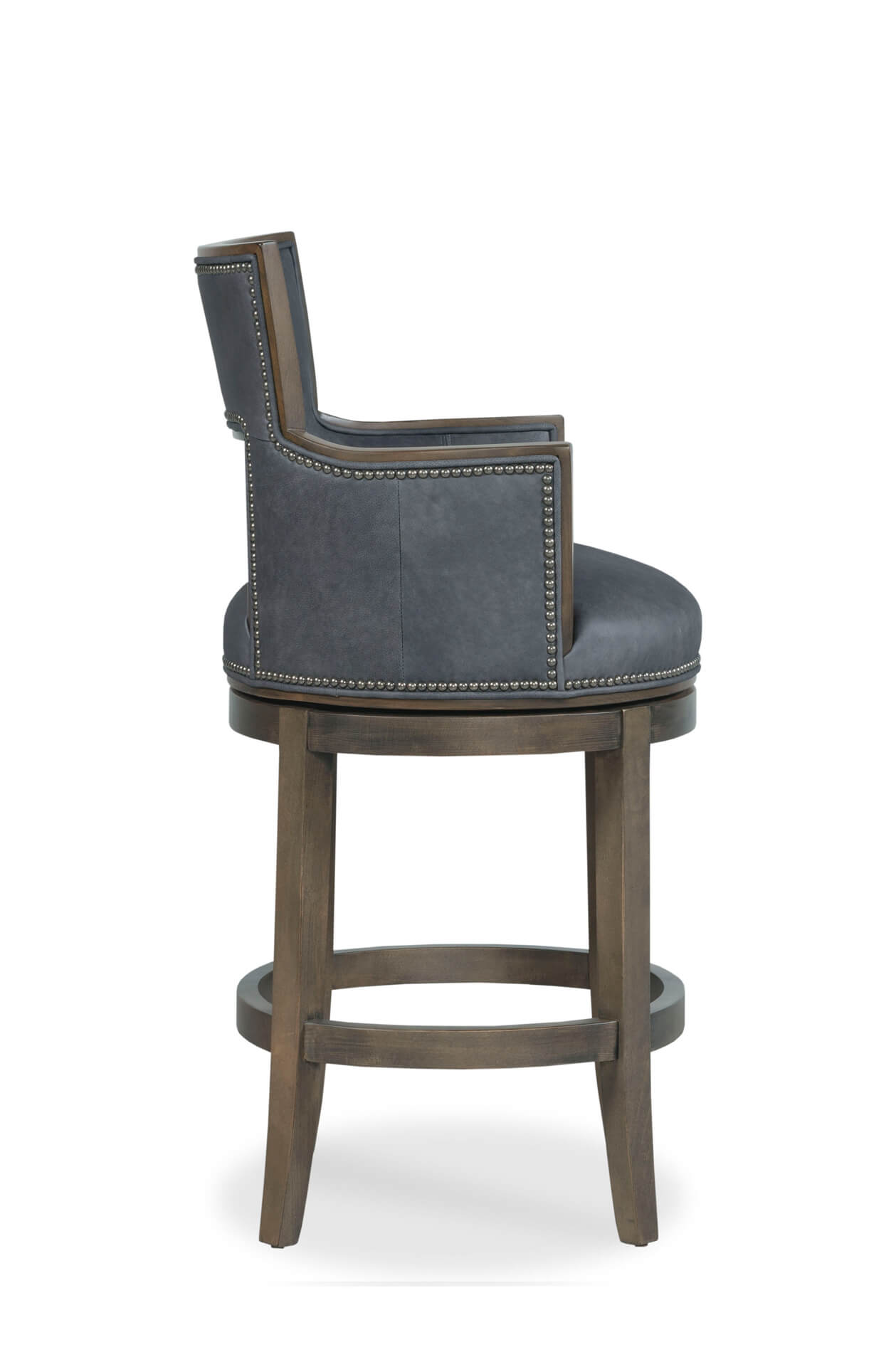 Sidecar Upholstered Wooden Swivel Stool, Leather Counter Stools With Arms