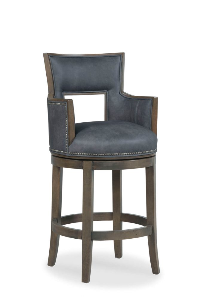 Fairfield's Sidecar Wooden Upholstered Swivel Barstool with Arms and Nailhead Trim