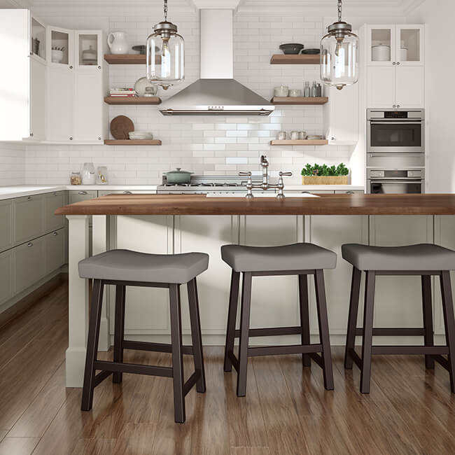 Farmhouse Kitchen with Backless Farmhouse Bar Stools