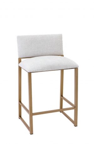 Wesley Allen's Franklin Stationary Upholstered Barstool with Gold Metal Sled Base and White Seat and Back Cushion