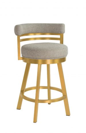 Wesley Allen's Miramar Swivel Barstool in Gold Stainless Steel Metal Finish and Tan Seat Cushion