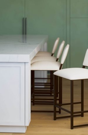 Metal Finish: Speckled Oak • Seat and Back Cushion: French Ivory, fabric