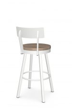 Amisco's Lauren White Swivel Bar Stool with Light Wood Seat - View of Back