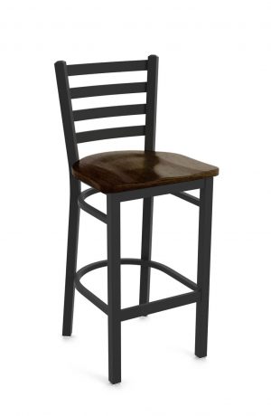 Holland's #400 Black Bar Stool with Dark Brown Wood Seat