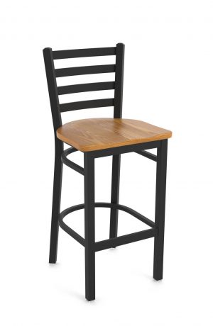 Holland's 400 Jackie Black Bar Stool with Ladder Back with Oak Medium Wood Seat