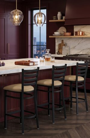 Holland's 400 Jackie Stationary Black Bar Stools in Modern Burgundy Kitchen