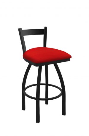 Holland's Catalina #821 Low Back Swivel Barstool in Black Metal Finish and Red Seat Cushion