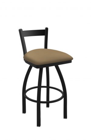 Holland's Catalina #821 Low Back Swivel Barstool in Black Metal Finish and Brown Seat Cushion