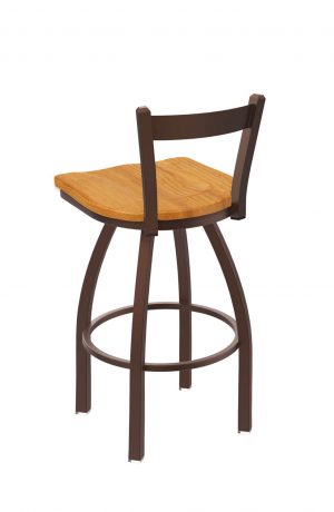 Holland's Catalina #821 Low Back Swivel Barstool in Bronze Metal Finish and Medium Oak Wood Seat Finish - Backside