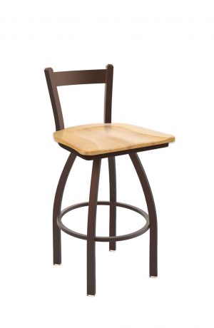 Holland's Catalina #821 Low Back Swivel Barstool in Bronze Metal Finish and Natural Maple Wood Seat Finish