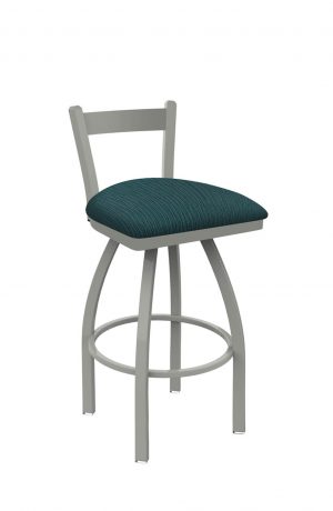 Holland's Catalina #821 Low Back Swivel Barstool in Nickel Metal Finish and Teal Seat Cushion
