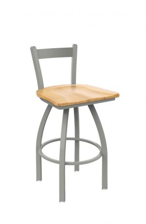Holland's Catalina #821 Low Back Swivel Barstool in Nickel Metal Finish and Natural Maple Wood Seat Finish