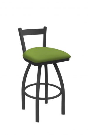 Holland's Catalina #821 Low Back Swivel Barstool in Nickel Metal Finish and Green Seat Cushion