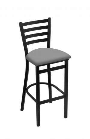 Holland's Jackie #400 Stationary Barstool with Back in Black Metal Finish and Gray Seat Cushion