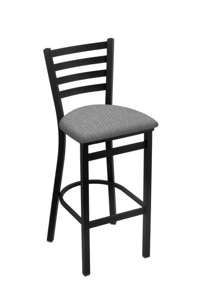 Holland's Jackie #400 Stationary Barstool with Back in Black Metal Finish and Gray Seat Cushion
