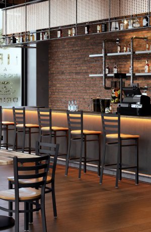Holland's Jackie Black Stationary Bar Stools in Restaurant