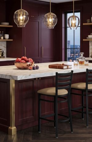 Burgundy Kitchen with 400 Stationary Bar Stools