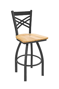 Swivel Bar Stool in Pewter metal finish and natural wood seat