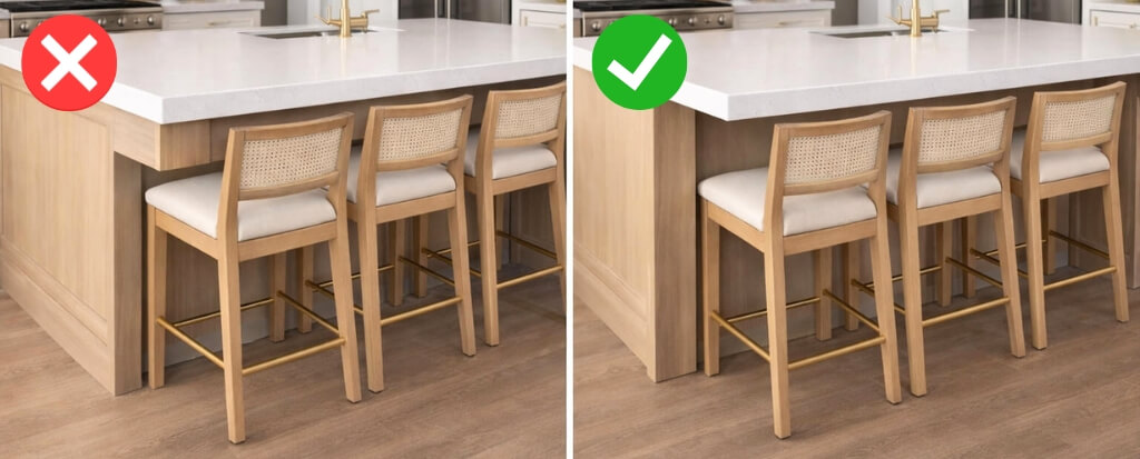 Kitchen with Apron (left) and without Arpon (right)