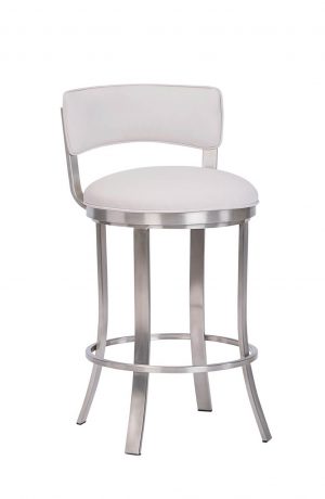 Wesley Allen's Bali Modern Stainless Steel Bar Stool with Low Back and White Cushion