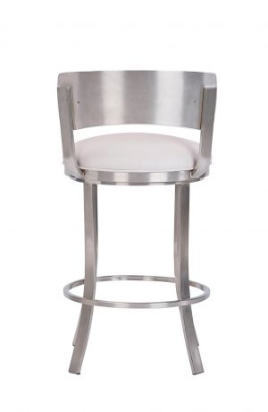 Wesley Allen's Bali Modern Stainless Steel Bar Stool with Low Back and White Cushion - Back View