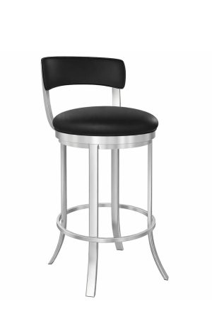 Wesley Allen's Bali Modern Stainless Steel Swivel Bar Stool in Black Vinyl