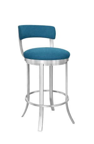 Wesley Allen's Bali Modern Stainless Steel Swivel Bar Stool in Blue Fabric