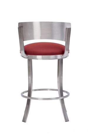 Wesley Allen's Baltimore Stainless Steel Swivel Bar Stool with Low Back and Red Seat Cushion - Back View