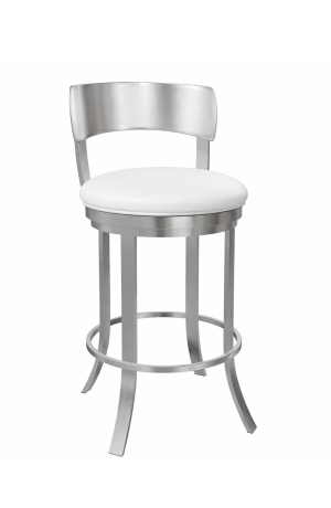 Wesley Allen's Baltimore Stainless Steel Swivel Bar Stool with Low Back - White Seat Cushion