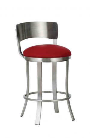 Wesley Allen's Baltimore Swivel Bar Stool with Metal Back in Stainless and Round Seat Cushion