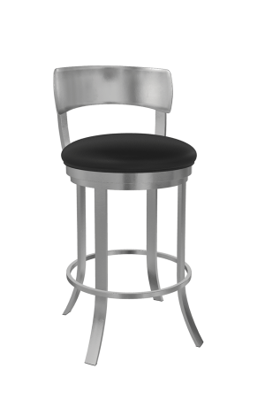 Wesley Allen's Baltimore Stainless Steel Low Back Bar Stool in Black Seat
