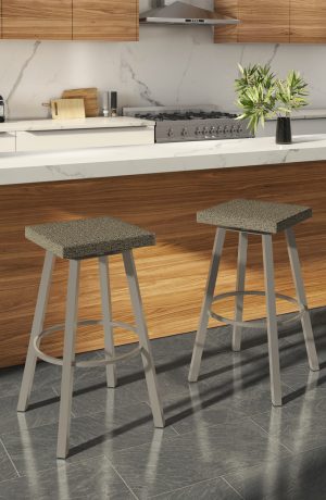 Amisco's Anders Backless Swivel Bar Stools with Square Seat Cushion in Brown and White Modern Kitchen