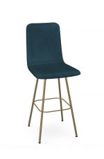 Amisco's Bray Gold Modern Swivel Bar Stool with Blue Back and Seat Fabric