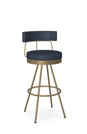 Amisco's Umbria Upholstered Swivel Gold Stool with Blue Seat and Back Cushion
