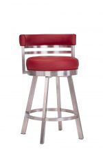 Wesley Allen's Miramar Swivel Bar Stool in Stainless Steel with Curved Low Padded Back