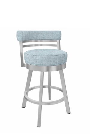 Wesley Allen's Miramar Stainless Steel Swivel Bar Stool in Blue Fabric