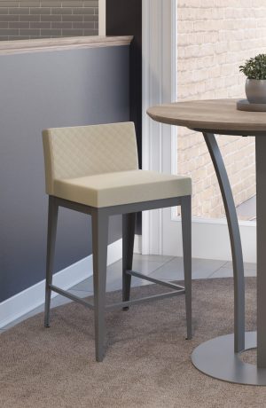 Amisco's Ethan Upholstered Quilted Barstool with Low Back in Modern Dining Space and Pub Table