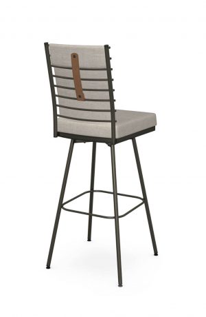 Amisco's Lisia Upholstered Brown Swivel Bar Stool with Leather Handle on Back