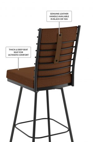Amisco's Lisia Upholstered Swivel Bar Stool with Handle on Back in Black or Tan