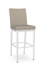 Amisco's Melrose Quilted Upholstered Bar Stool in Light Tan and White Metal Finish