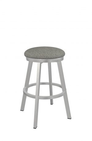Wesley Allen's Edmonton Backless Swivel Stool in Brushed Stainless Steel with Gray Seat