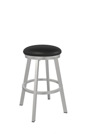 Wesley Allen's Edmonton Backless Swivel Stool in Brushed Stainless Steel with Black Seat