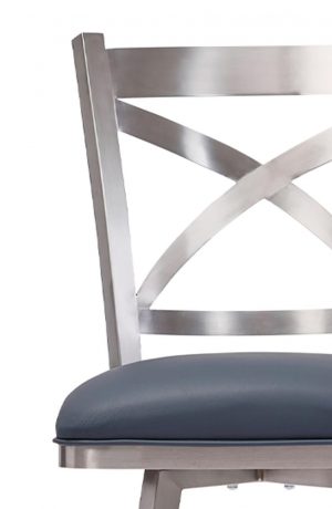 Wesley Allen's Edmonton Brushed Stainless Steel Bar Stool with X Back Design in Bar Height - Close Up