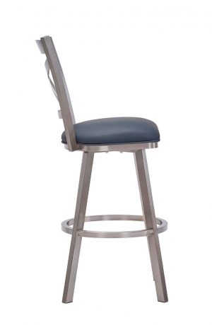 Wesley Allen's Edmonton Brushed Stainless Steel Bar Stool with X Back Design in Bar Height - Side View